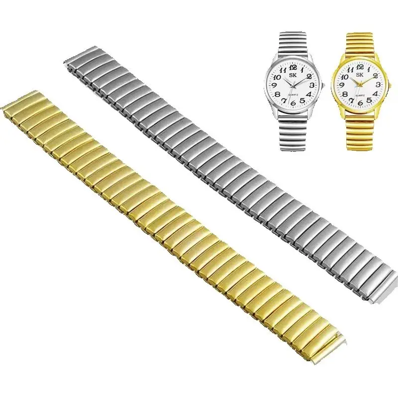 Expansion Stainless Steel Watch Band Men Women Wristband Accessories Bracelet Metal Elastic Watch Strap 12mm 14mm 16mm 18mm 20mm