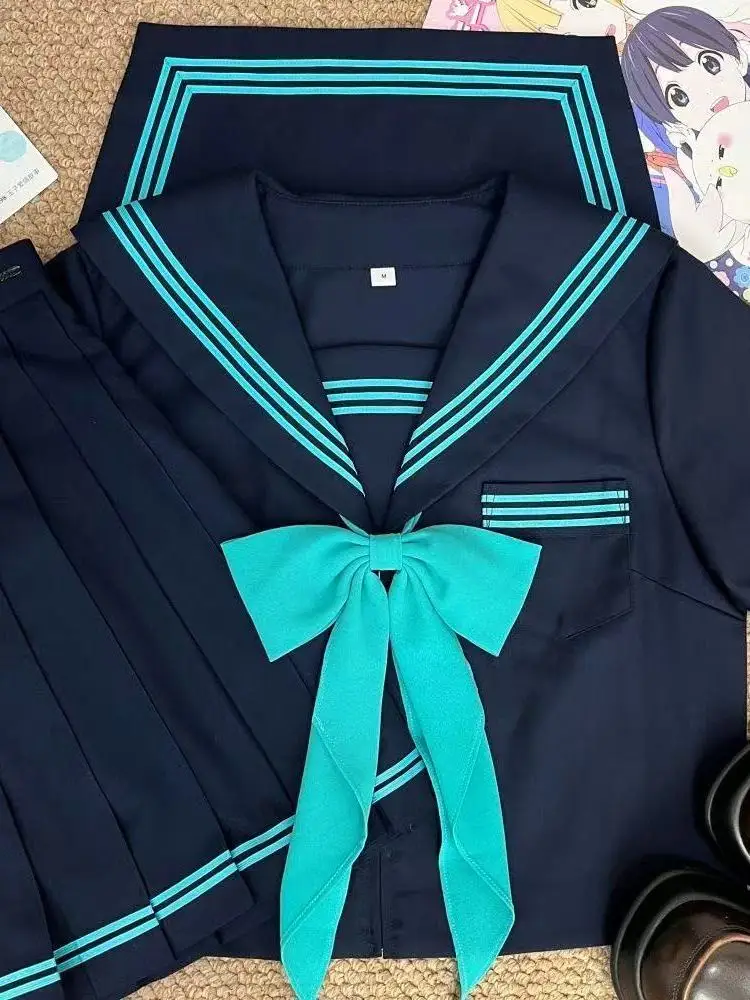 

Original Jk Sailor Suit Set Short Sleeve Basic Style Women's College Style Outfit Three Piece Suite Polyester Material