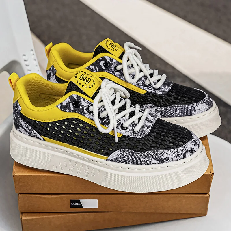 Men's breathable hollow casual shoes summer new skateboard shoes soft-sole outdoor walking shoes fashion sports board shoe