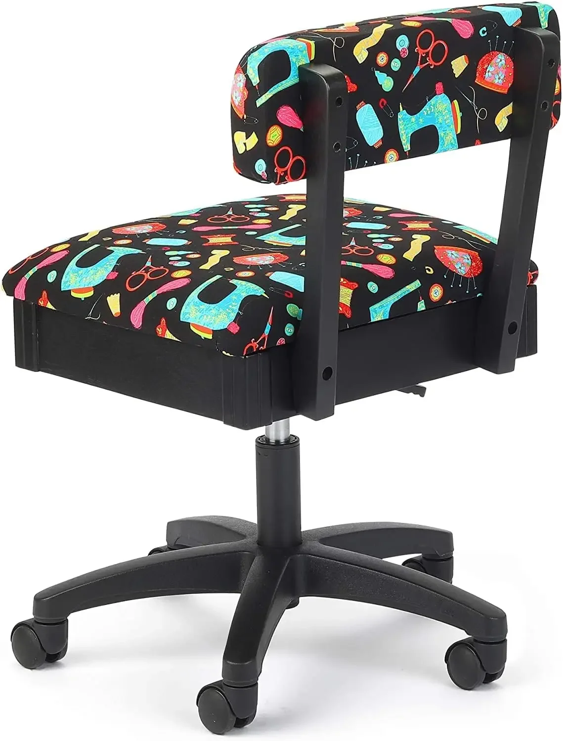 H7013B Adjustable Height Hydraulic Sewing and Craft Chair with Under Seat Storage and Printed Fabric, Sewing Notions Print