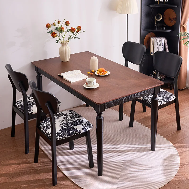 Solid wood dining table American retro  and chair combination rectangular small apartment light luxury living room