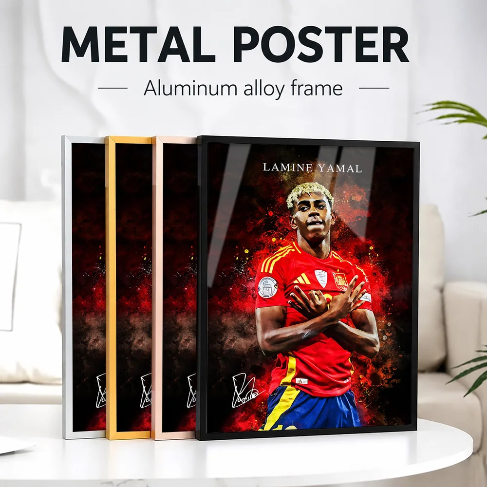 Lamine Yamal Framed Metal Poster Personalized Photo Energetic Graphic Style Wall Art For Bedroom And Office Football Fan Gift