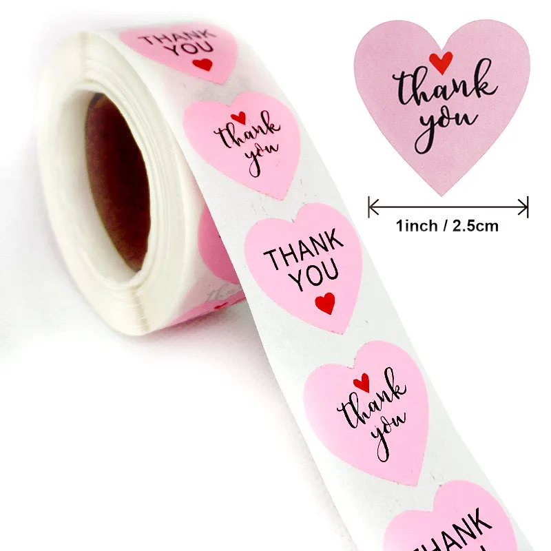 500pc rosa grazie sigillo etichetta adesivo di carta busta cuore carino rotondo adesivo cancelleria etichetta adesiva confezione regalo carta sigillata