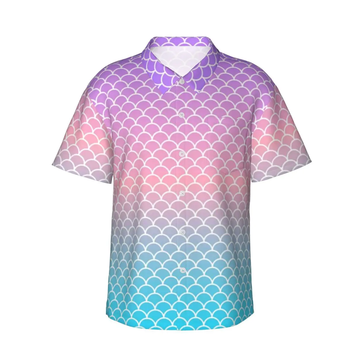 Ombre Mermaid Scales Vacation Shirt Man Blue Purple Casual Shirts Hawaii Short Sleeve Design Elegant Oversize Blouses Present