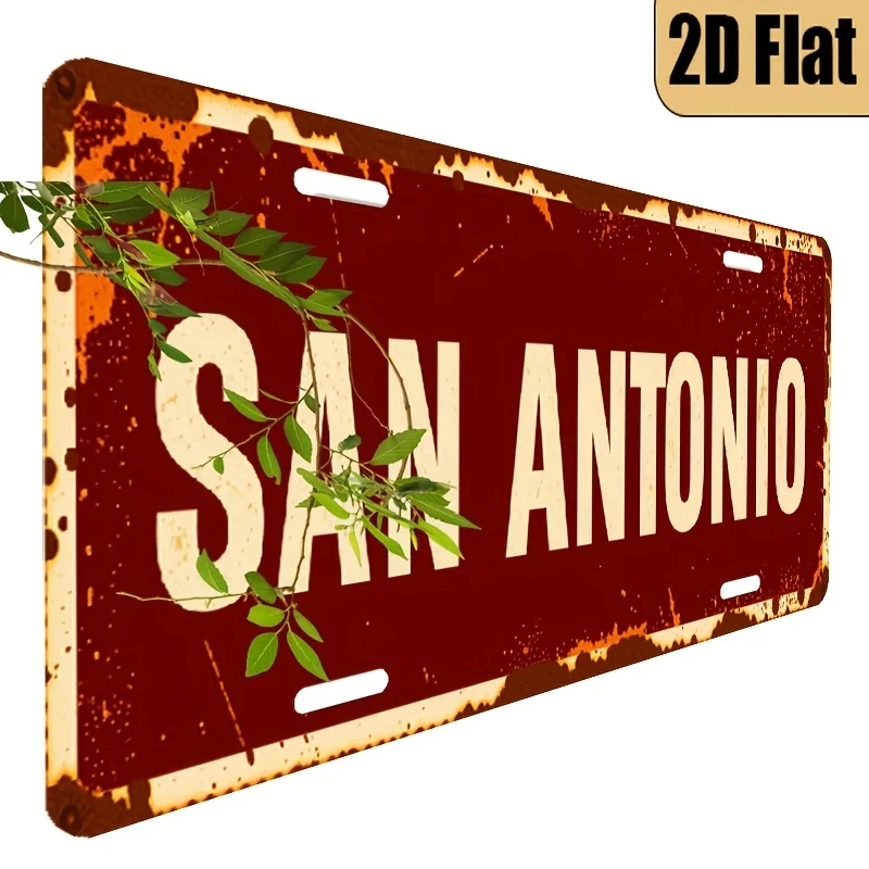 1pc Vintage San Antonio License Plate - Authentic-Look Car Tag for & Garden Decor, 15.24x30.48 cm Retro Metal Sign, -Themed Gift