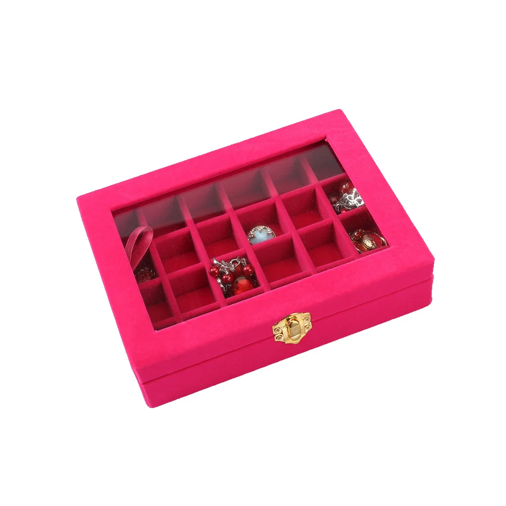 Rosy Jewelry Container with 24 Trumpets Holder for Earrings Rings Gift Storage Display Jewelry Container