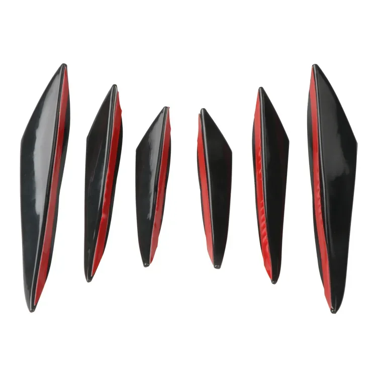 6pcs Universal Black Carbon Fiber Car Styling Accessories Front Bumper Lip Rubber Fin Splitter Spoiler Canard Valence Sticker