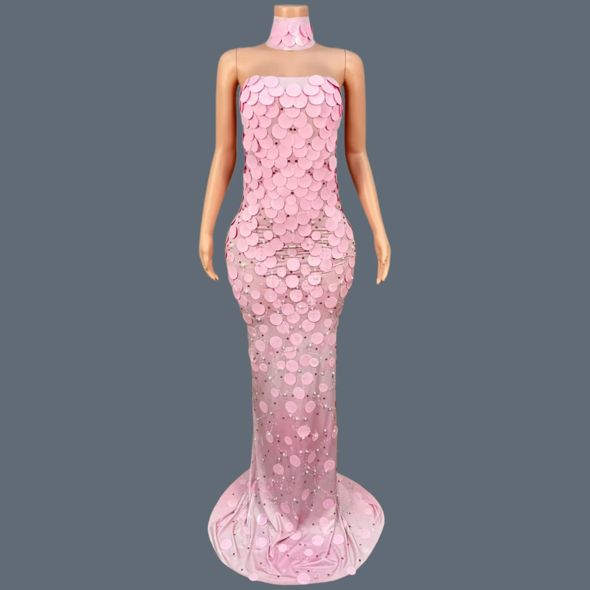 

Women Luxury Sequins Strapless Crystal Bodycon Evening Party Dress Celebrity Gala Gown Birthday Club Long Floor Dress Huaxiang