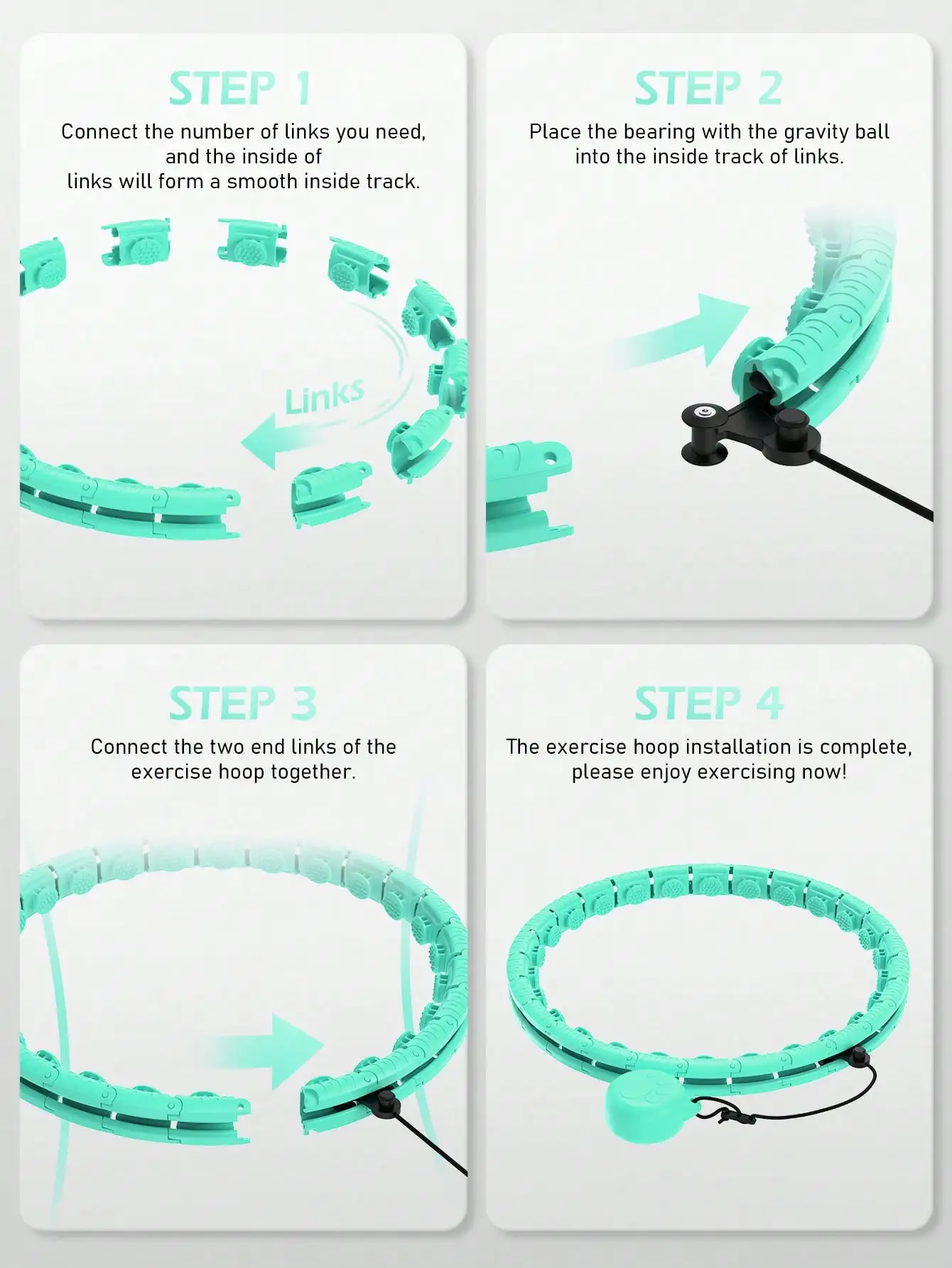 طوق حولا مرجح 66 بوصة (32 وصلة) - مع كرة الوزن، طوق إنفينيتي الذكي لإنقاص الوزن للنساء البالغات