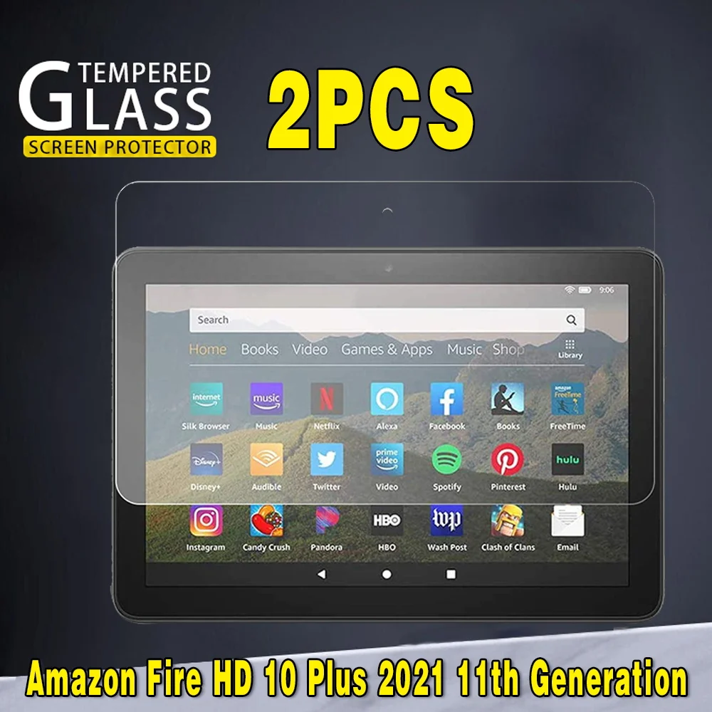 

2Pcs Tempered Glass for Fire HD 10 Plus 2021 11th Gen 9H Explosion Proof Anti-fingerprint Full Film Tablet Screen Protector