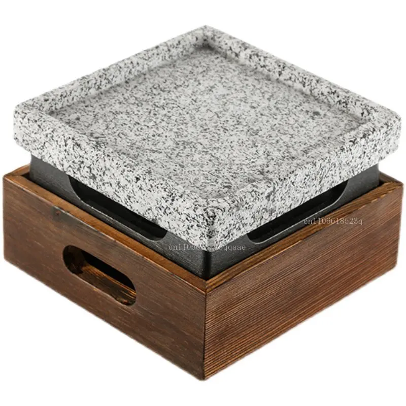Grooved Dense Hole Volcanic Rock Barbecue Pan Japanese Style Barbecue Grill Teppanyaki High Temperature Stone Plate