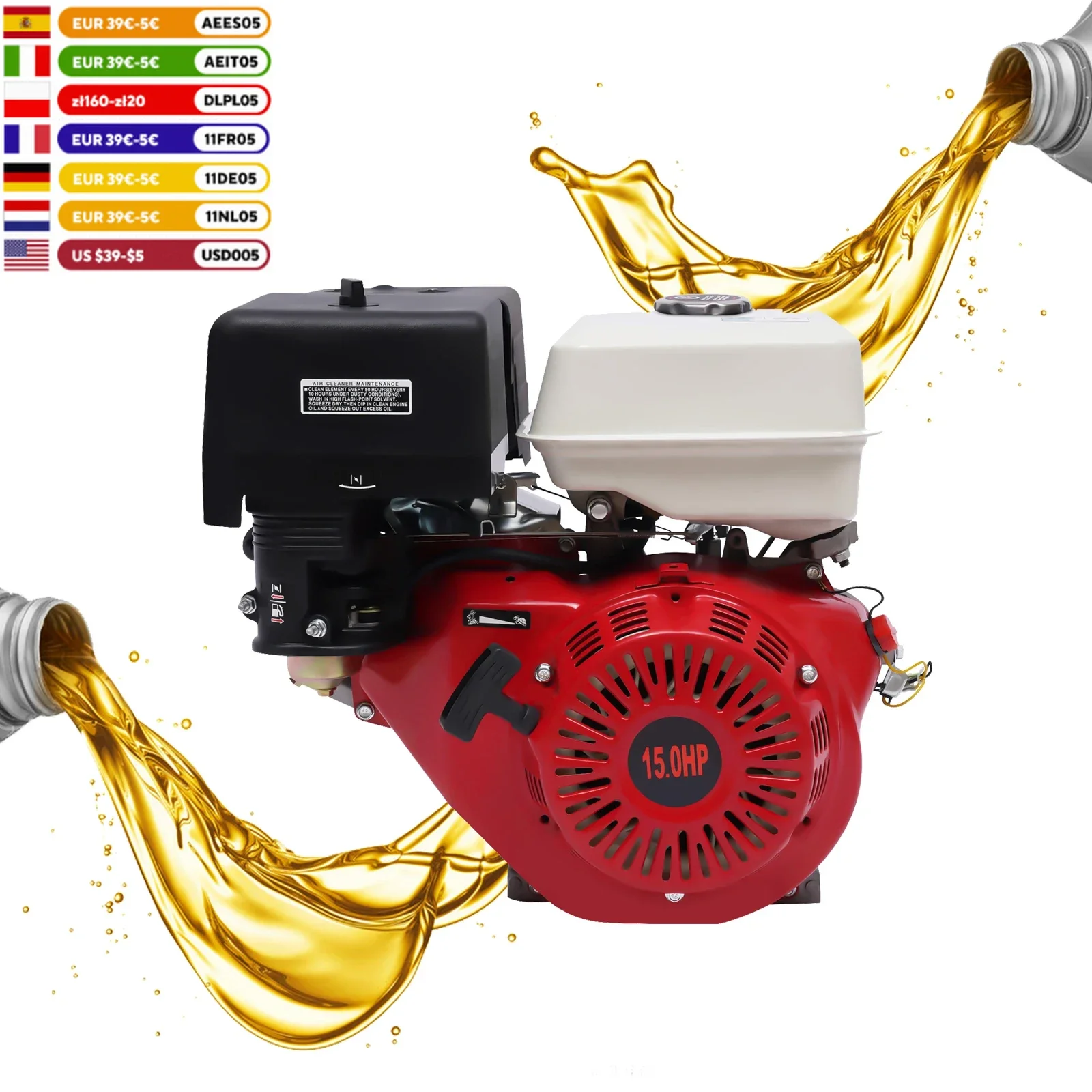 420CC 15 HP Gas Engine, 4 Stroke Single Cylinder Air Cooling Pull Start Gasoline Engine ,Fit for Go Kart,Water Pumps,Minibikes