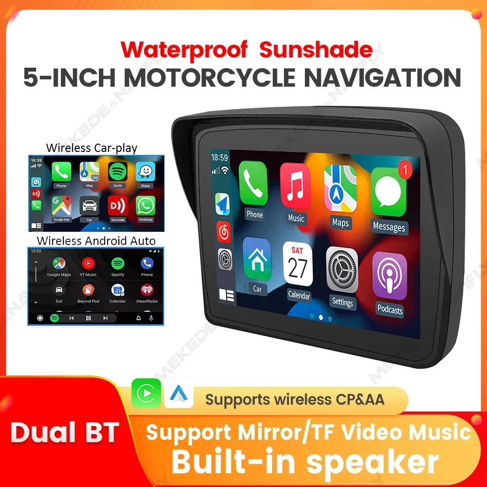

5-inch Motorcycle GPS Navigation Dual BT Support CarPlay Display Screen Portable Wireless Android Auto Monitor LP67 Waterproof