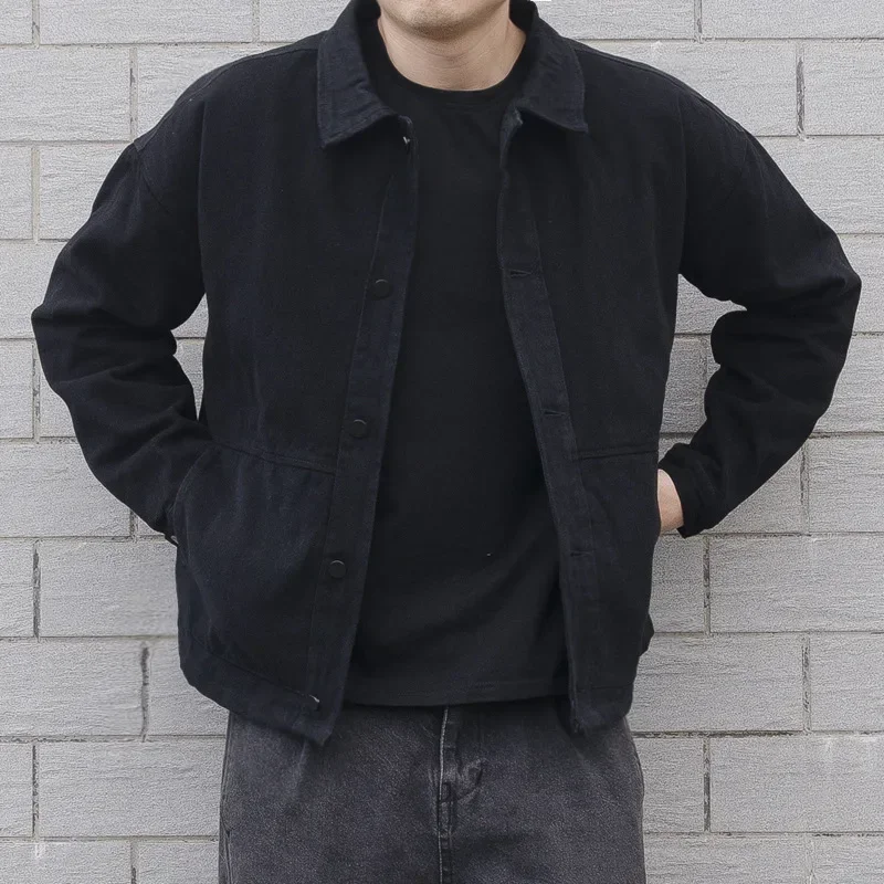 

Men Denim Coat Jackets Solid Coats Turn Down Collar Full Sleeve Single Breasted Open Stitch Simple Casual Jacket Winter 2024