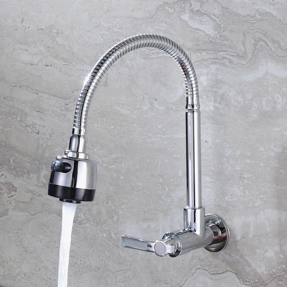 Kitchen Faucet Wall Mount 2 Function Hot and Cold Water Sink Faucet 360 Degree Rotating Sprayer Faucet Bathroom Accessory