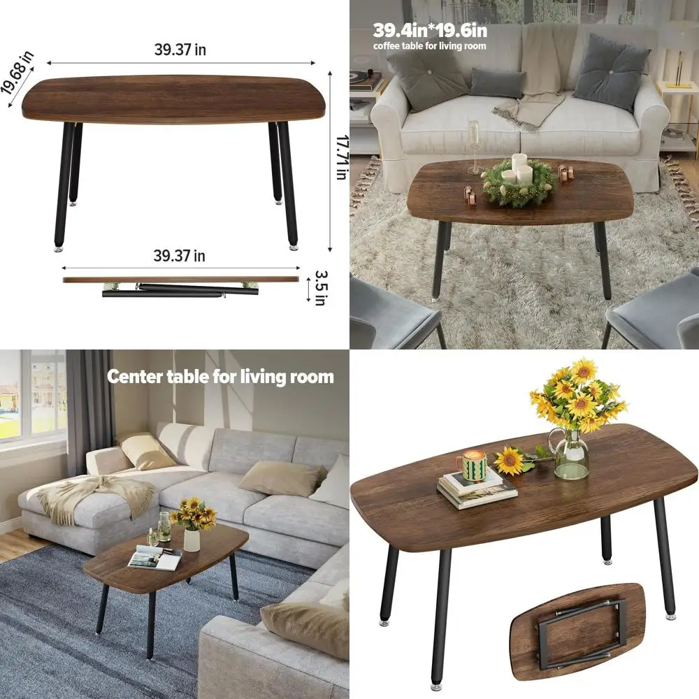 

Compact Rustic Folding Coffee Table for Small Living Spaces, Mid-Century Rectangular Design, Walnut, 39.3x19.6x17.7IN