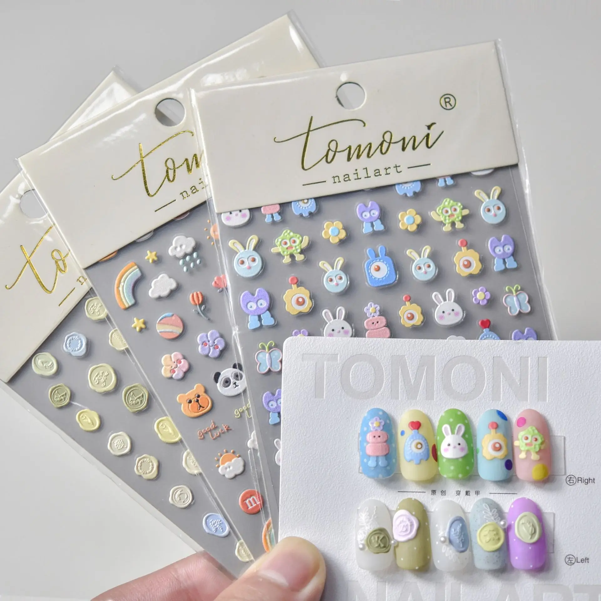 Cute Monster Rabbit Bear Seal Embossing Nail Stickers Ornaments Slider DIY Manicure Nail Art Decor T-2964