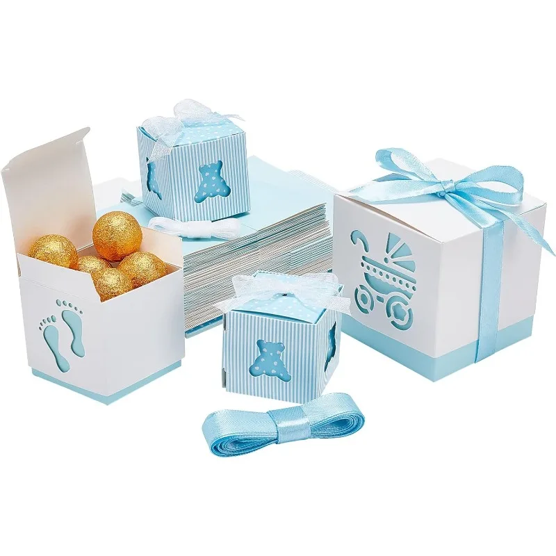

30 Sets Candy Boxes Footprint Bear Carriage Candy Boxes Newborn Paper Gift Box Present Treat Boxes