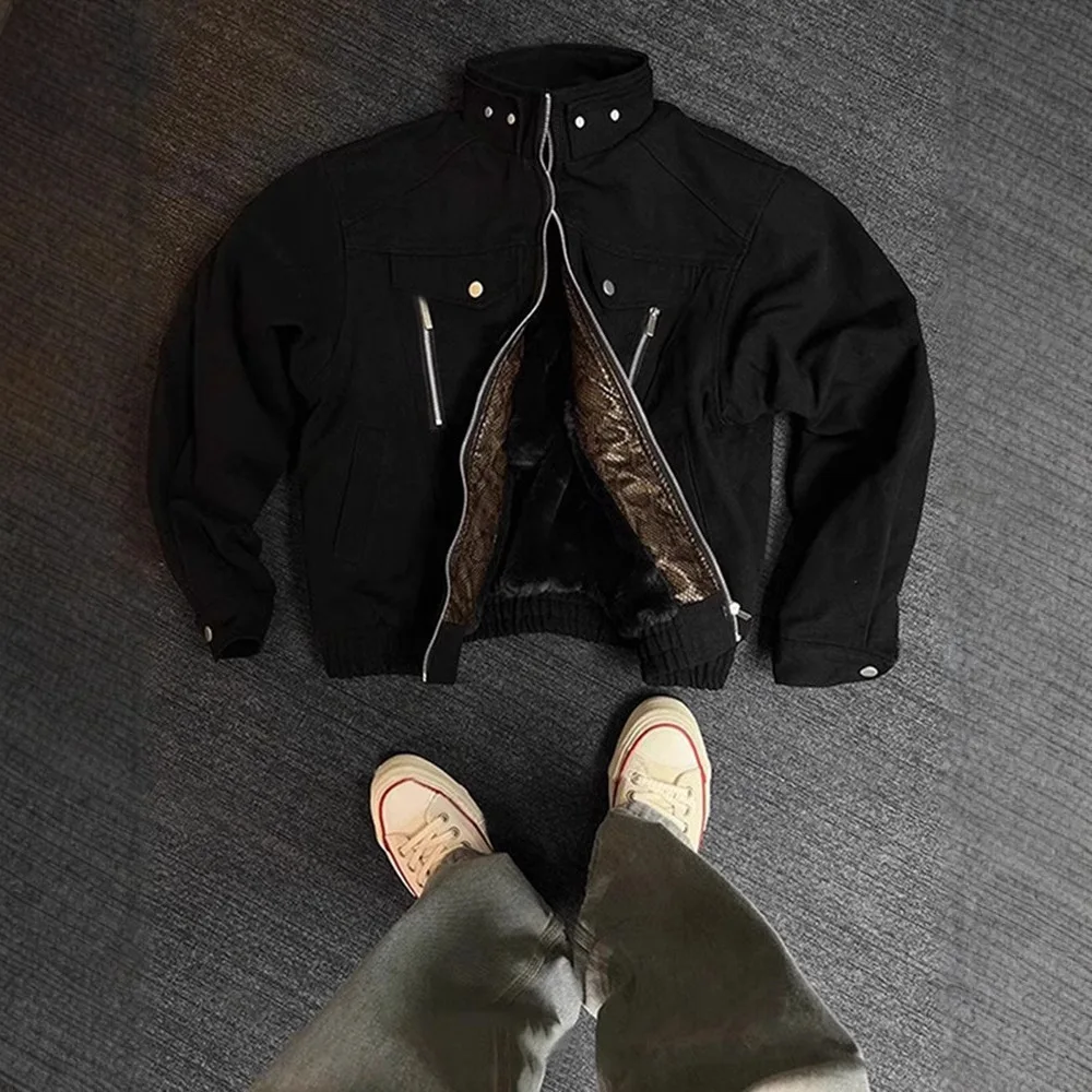 

Thiened Fce ort Jaet Men's Winter Cotton Workwear Jaet Snake Patterned Stand Collar Regular Length Chinese Brand