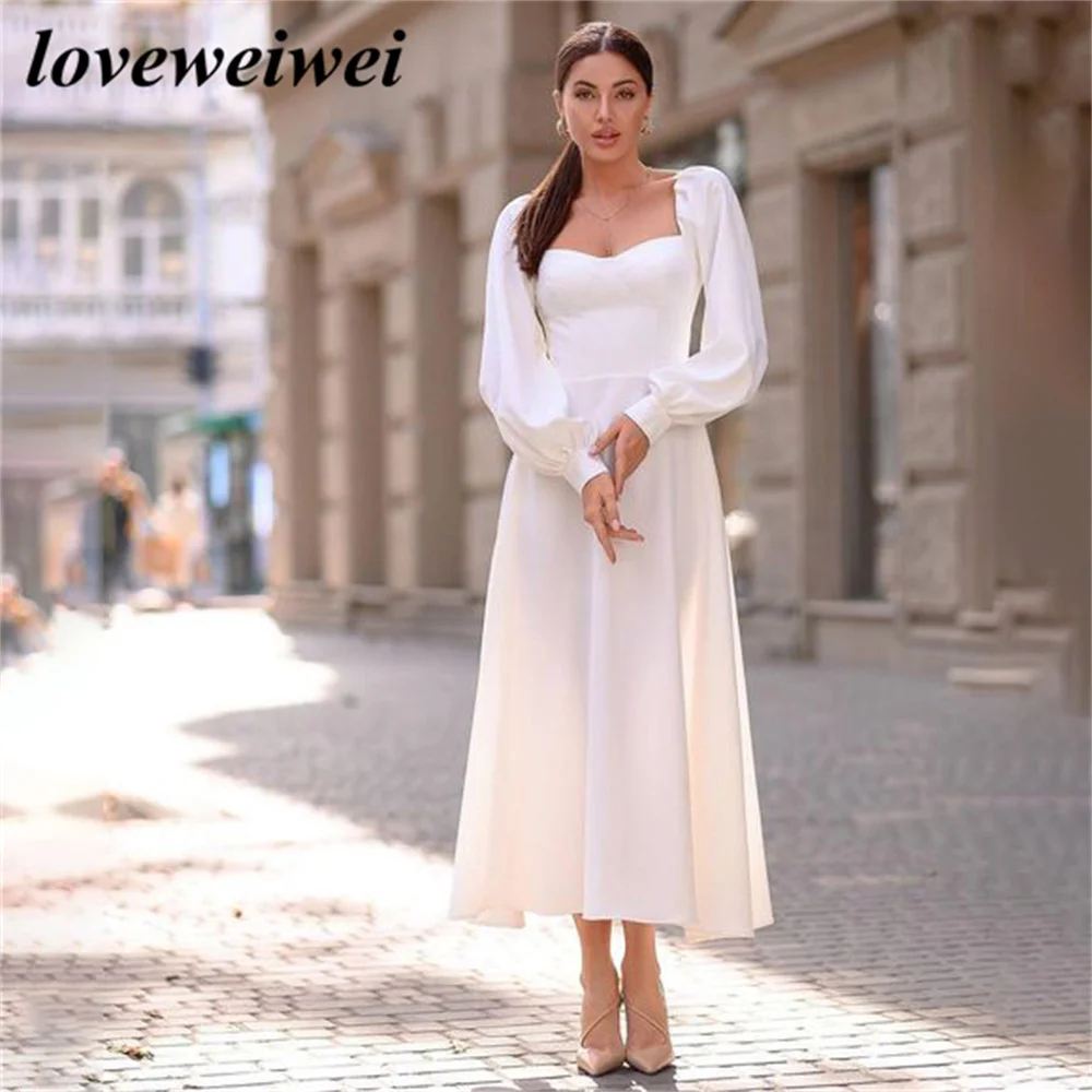 

Ivory White A Line Evening Dresses Sweatheart Long Sleeves Prom Evening Gown Stain Zipper Back Prom Dresses vestidos de fiesta