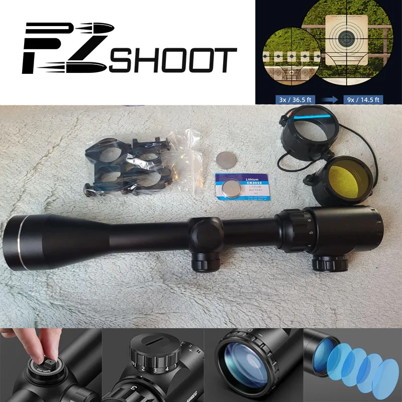 

EZshoot 3-9x40 Rifle Scope Red Green Illuminated Riflescope Crosshair Reticle Optics with Scope Mounts For Picatinny Rail