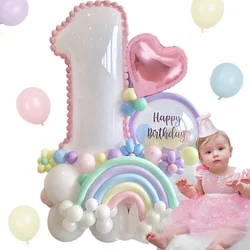 Shiny White Aluminum Girls Birthday Number Balloons - Rainbow Stripe Design - The Perfect Gift for A Girl's Special Celebration