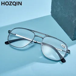 Men Stainless Steel Pilot Reading Glasses Magnifier Women Blue Light Blocking Double Bridge Metal Presbyopia Spectacles +1~+4.0