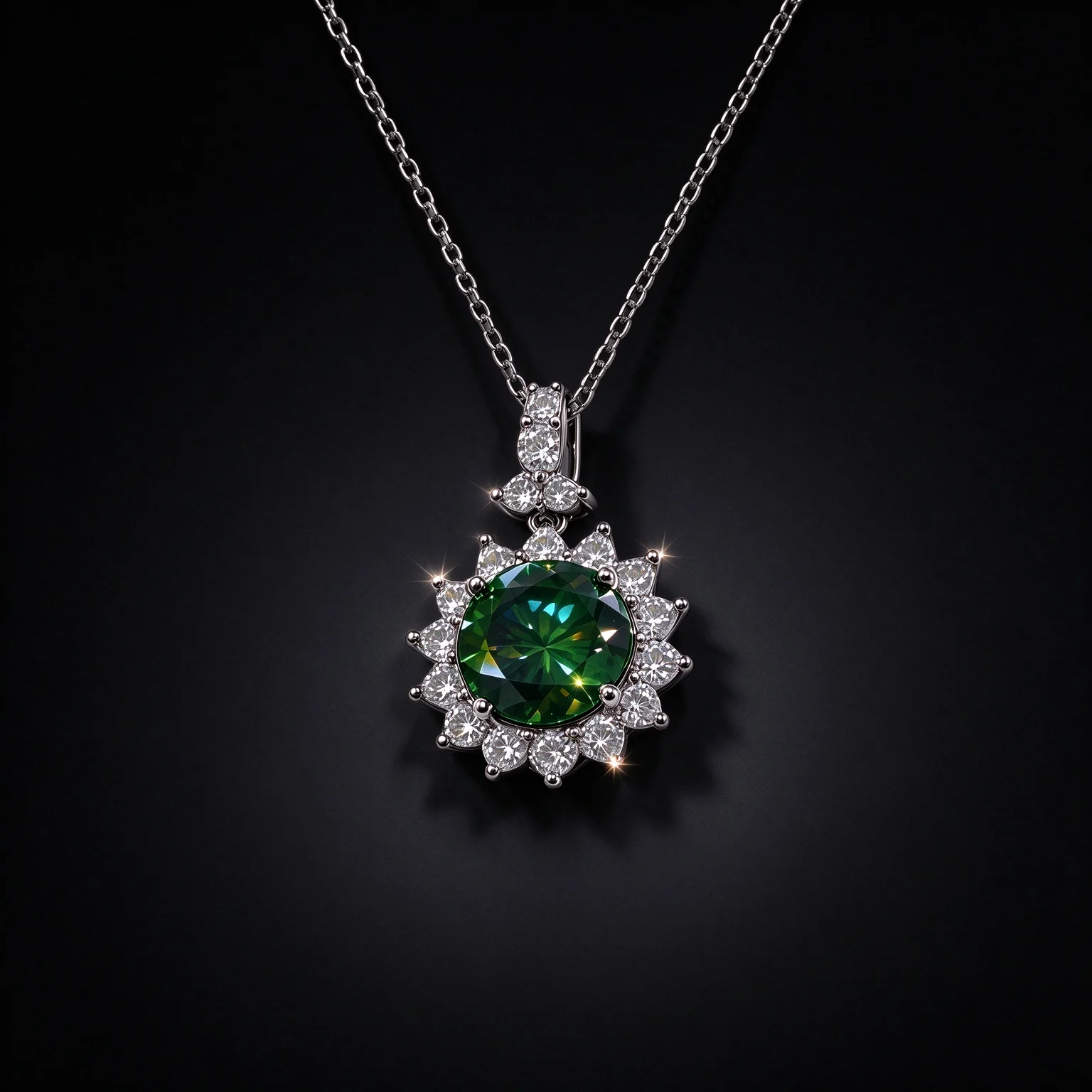 Green Moissanite Sunflower Charm D VVS1 3CT 5CT Round Green Center Moissanite Stone Surrounded Pendant Sparkling 925 Sterling Silve Necklace Luxury Fine Jewelry Gift For Wedding Anniversary Engagement Birthday Christmas Party Daily For Women Girls Wife