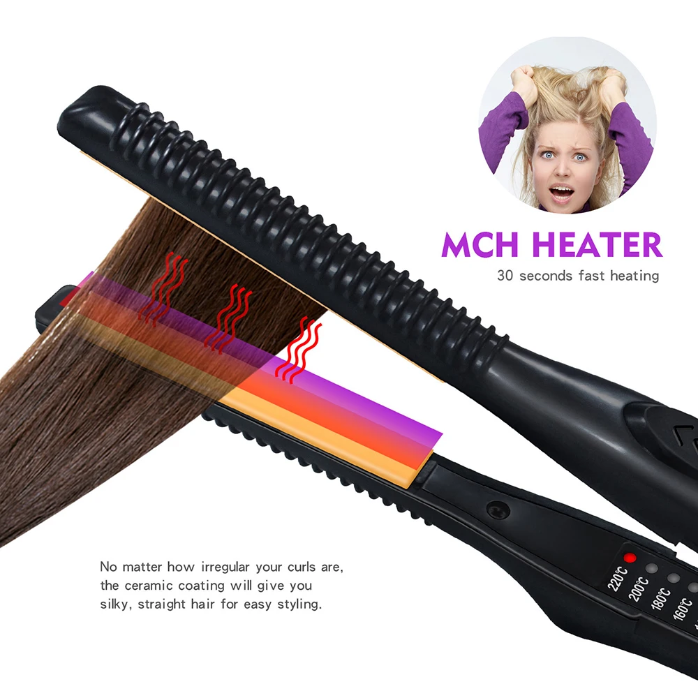 Cerâmica alisador de cabelo e encrespador, 2 em 1, pequena Flat Iron, cabelo Crimper, ondulação, cabelo curto alisamento, Curling Styling Ferramenta