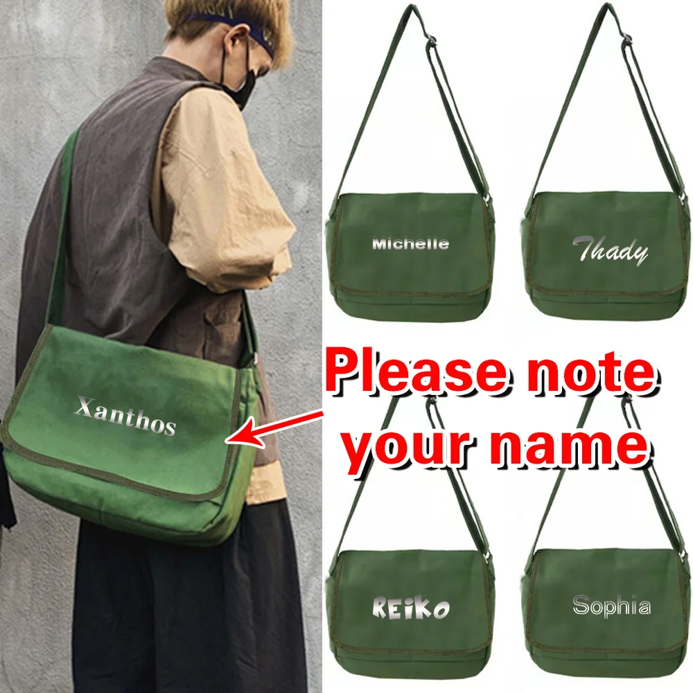 

Personalized Customized Name Messenger Bags Shopping Pouch Women Vintage Handbag Student Canvas Flap-bag Fashion Crossbody Bag