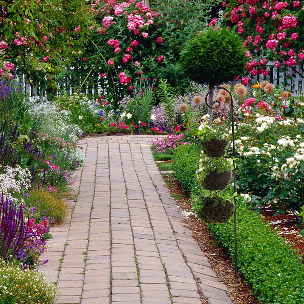 

3pcs Iron Garden Hooks Black Ground Stakes For Bird Feeders Planters Lanterns Hanging Decor Courtyard Lawn Hanger