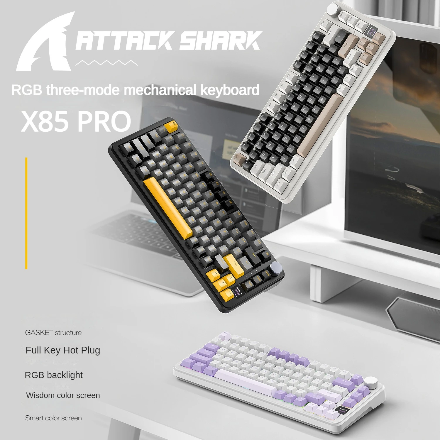 Attack Shark X85PRO 3 Mode 2.4G/USB/Bluetooth Wireless Keyboard Mechanical Keyboard 80 Keys Hot Swap RGB Light Gamer Keyboards