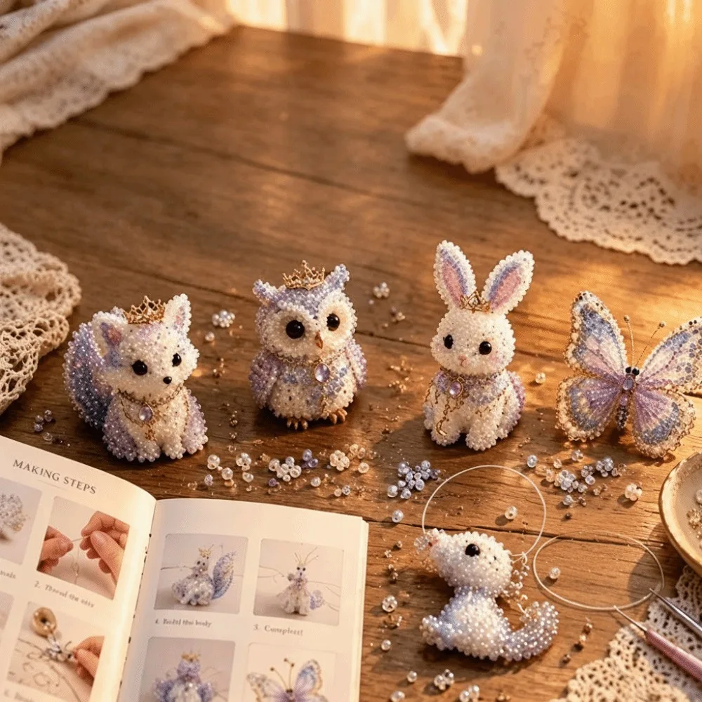 Tiny Beads 3D Beaded Animal Kit Animal Shape Cute Design Handmade Bead Art Kit Creative Craft 3D Beaded Ornament Set
