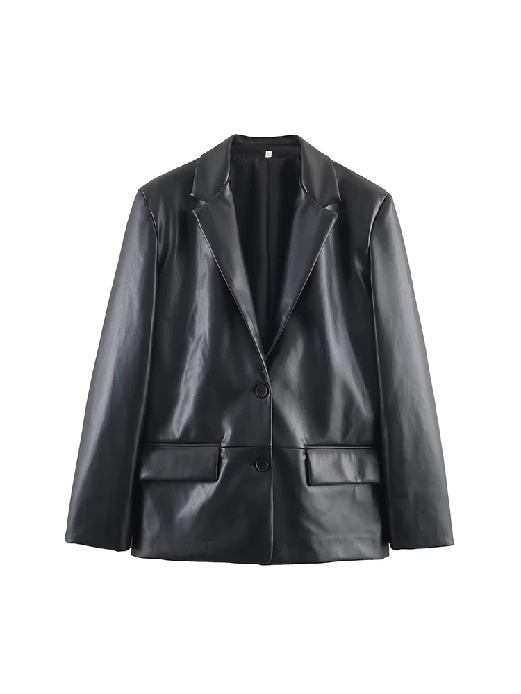 秋の新作 レディース カジュアル フェイクレザー ブレザー ジャケット 無地 長袖 シングルブレスト PUジャケット 高級感 ファッション ゆったり