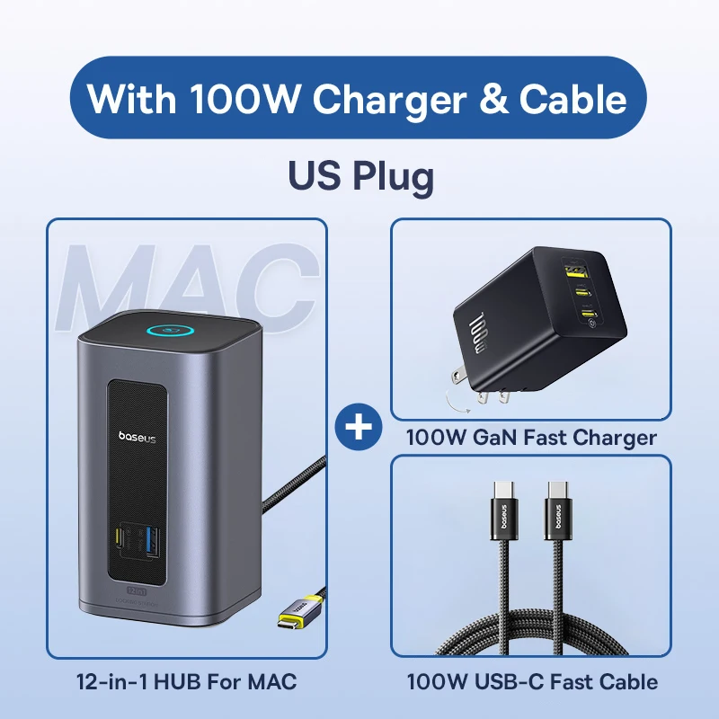 Baseus USB C HUB voor Mac 12-in-1 DisplayPort HDMI 4K@60Hz MST Display voor macOS Windows Docking Station USB 3.2 RJ45 PD 100W Hub
