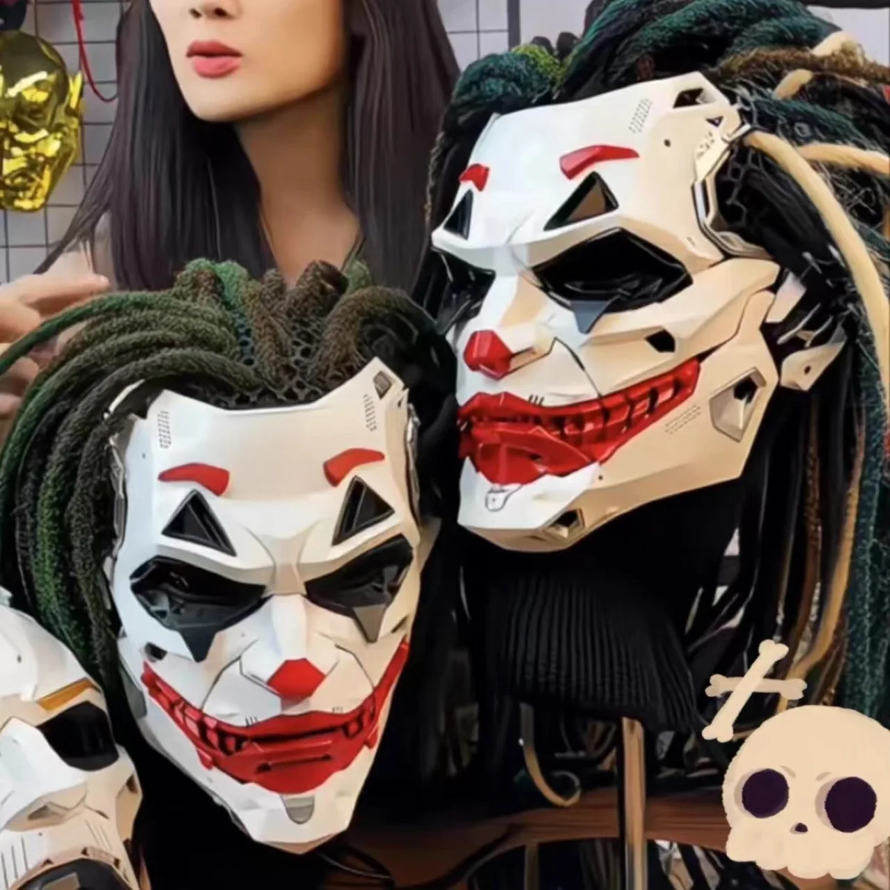 

Halloween Horror Skull Cyberpunk Clown Mask Dreadlocks Products Anime Shooting Props