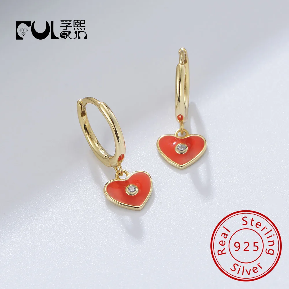 

14k Gold Plated 925 Sterling Silver Heart Enamel Earring Women Fashion Jewelry