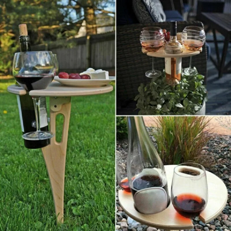 Outdoor Wine Table Portable Picnic Table Wine Glass Rack Collapsible Table image 2