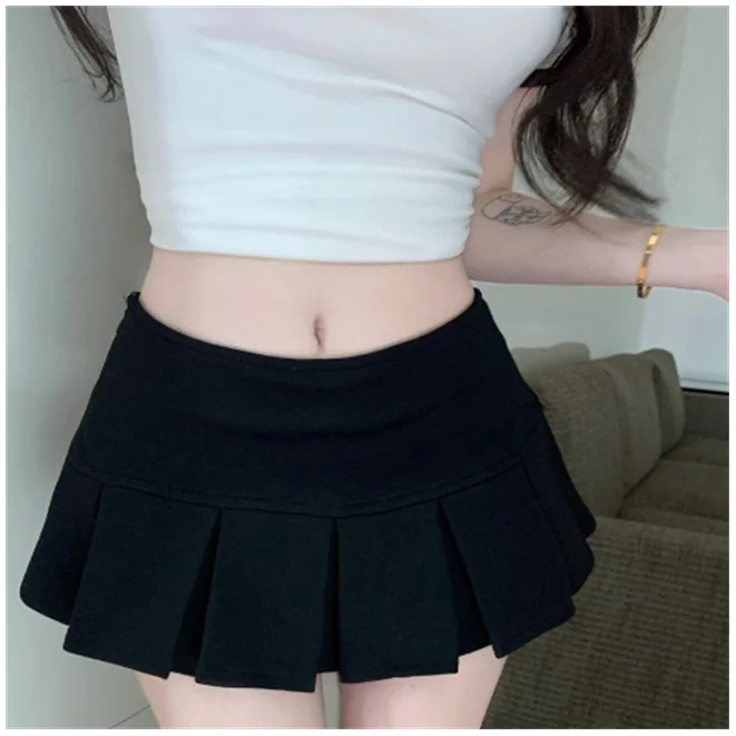 Summer New Women's Small Size American Low Waist A-Line Short Skirt Pure Desire Grey Pleated Sport Anti-Light Half Skirt