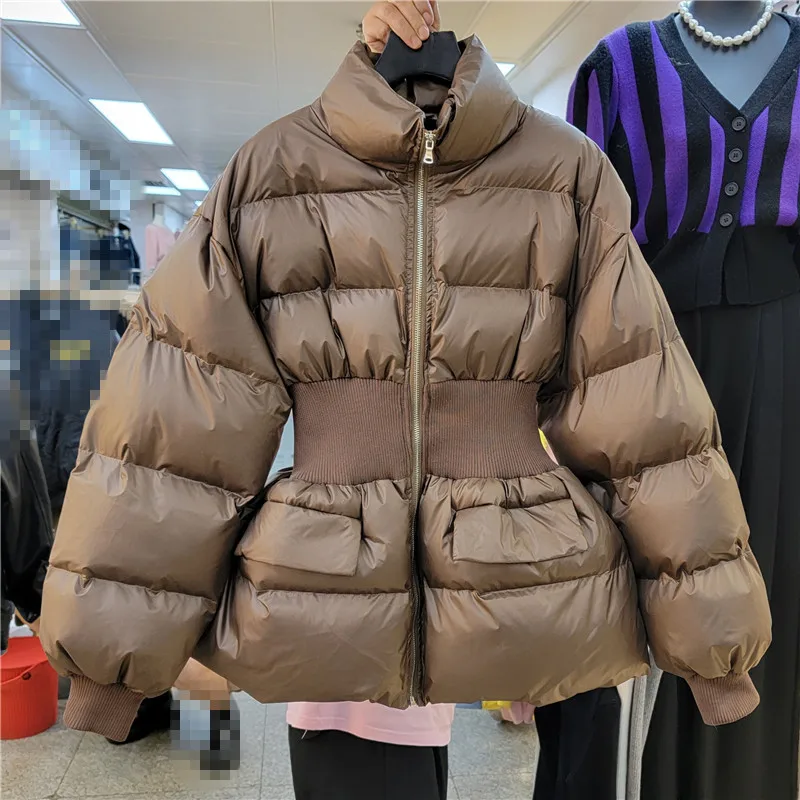 Cappotto imbottito in cotone marrone nero Coreano Casual Donna Colletto invernale alla coreana Giacca Parka medio lunga Capispalla in cotone