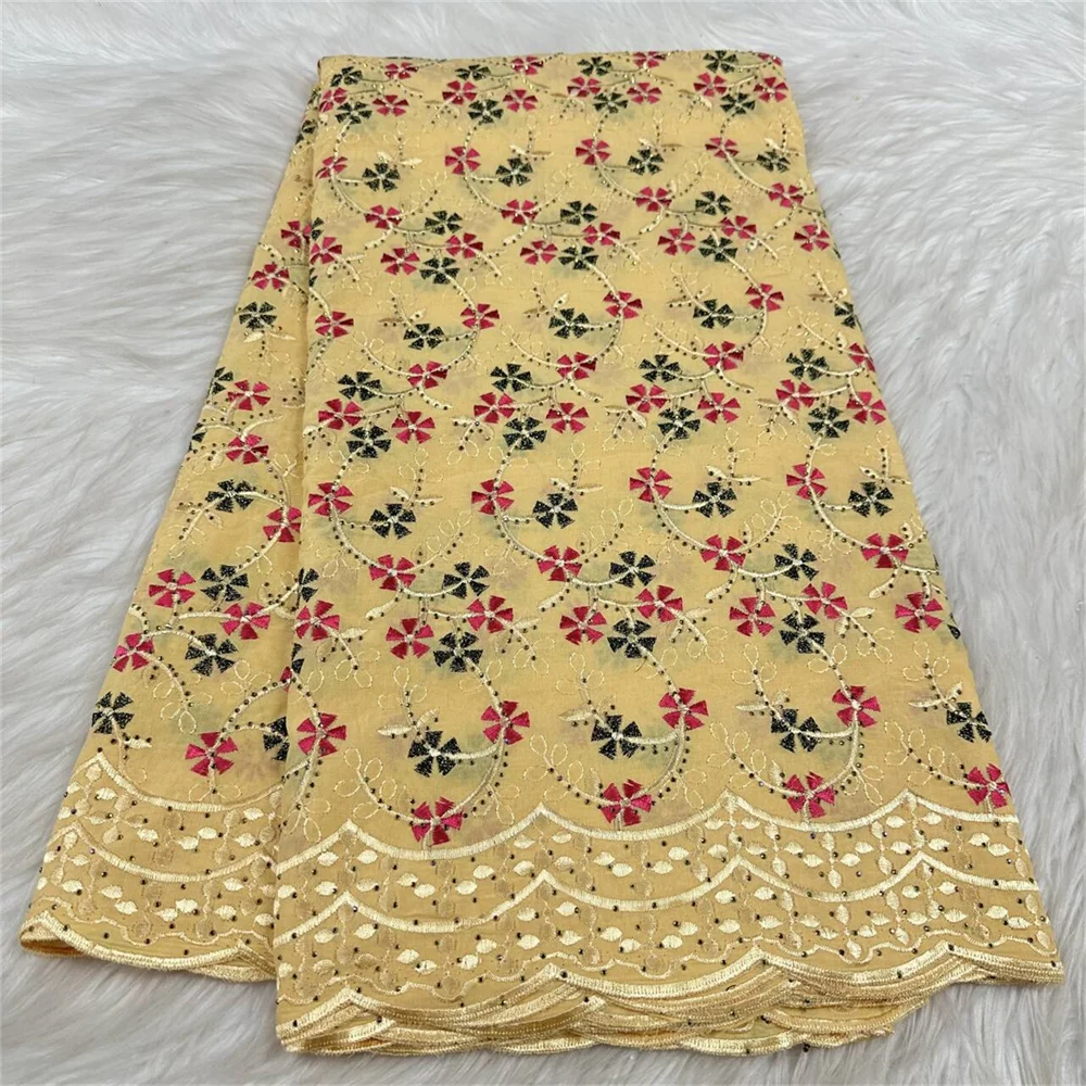 

2025 Nigerian Cotton Lace Fabric High Quality With Stones African Swiss Voile Lace Fabric For Sewing Women Wedding Party Dress