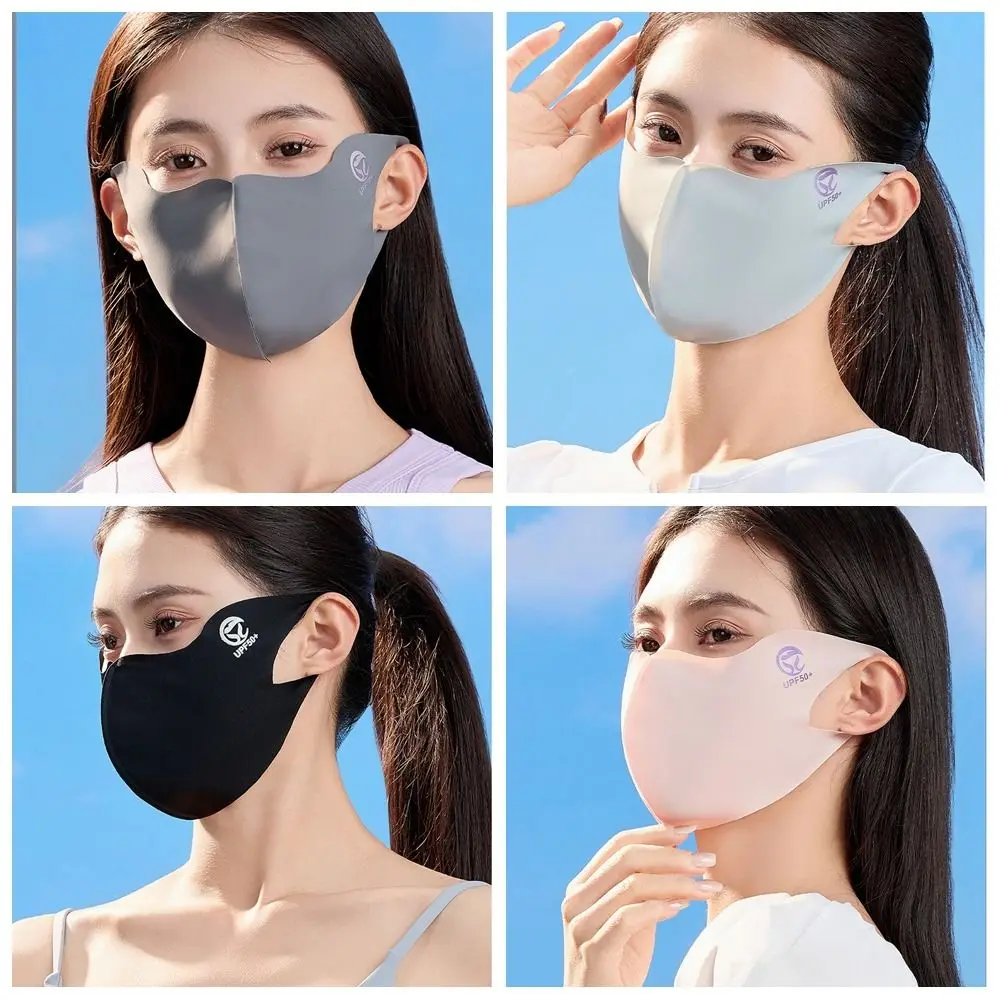 Breathable Sunscreen Face Scarf Ice Silk Mask Face Mask Solid Color Face Cover Summer UV Protection Face Gini Mask Outdoor