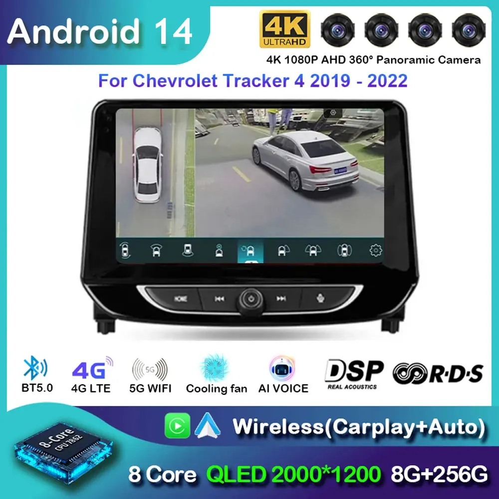 Android 14 For Chevrolet Tracker 4 2019 - 2022 Carplay Auto Car Multimedia Player Auto Radio No 2Din DVD 5G Wifi BT Screen QLED