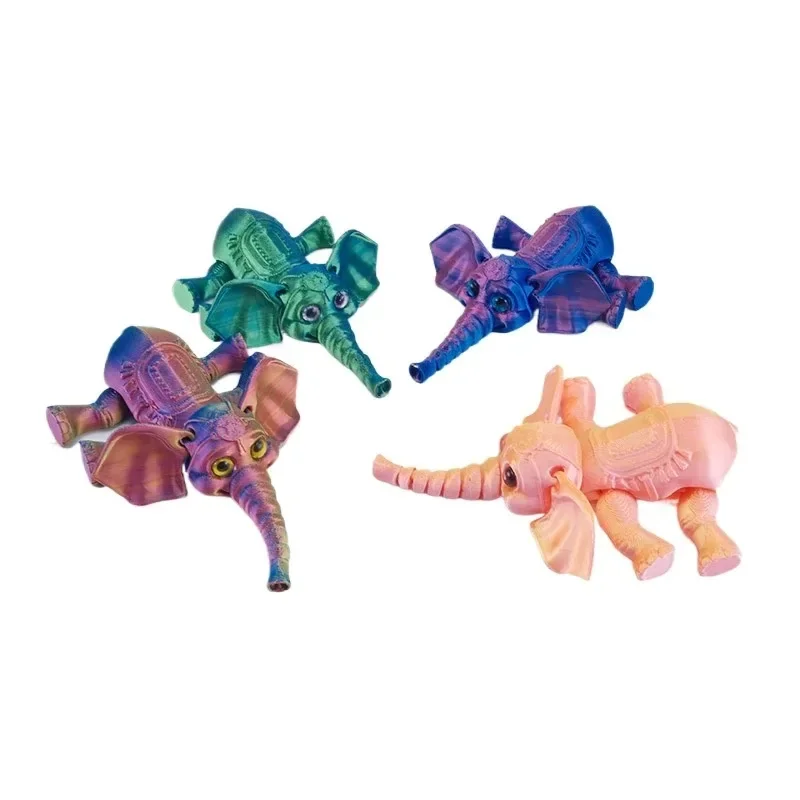 3D Printed Movable Multi-joint Mini Elephant Model Solid Color Figurine Desktop Tabletop Decoration Ornament