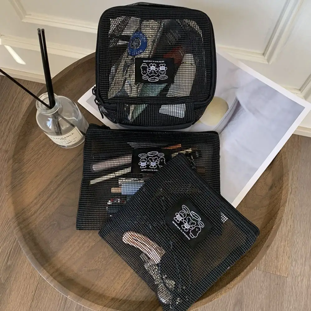 حقيبة مكياج شبكية خفيفة الوزن ومريحة، حقيبة مستحضرات تجميل شبكية محمولة، حقيبة شفافة مجوفة بسحاب للمنزل #5