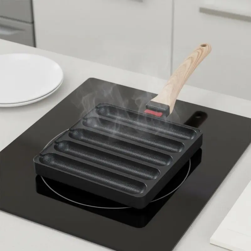 5-Compartment Frankfurter Skillet Non-Stick Multi-Compartment Hot Dog Pan Frankfurter Grill Pan Nonstick Portable for Campers