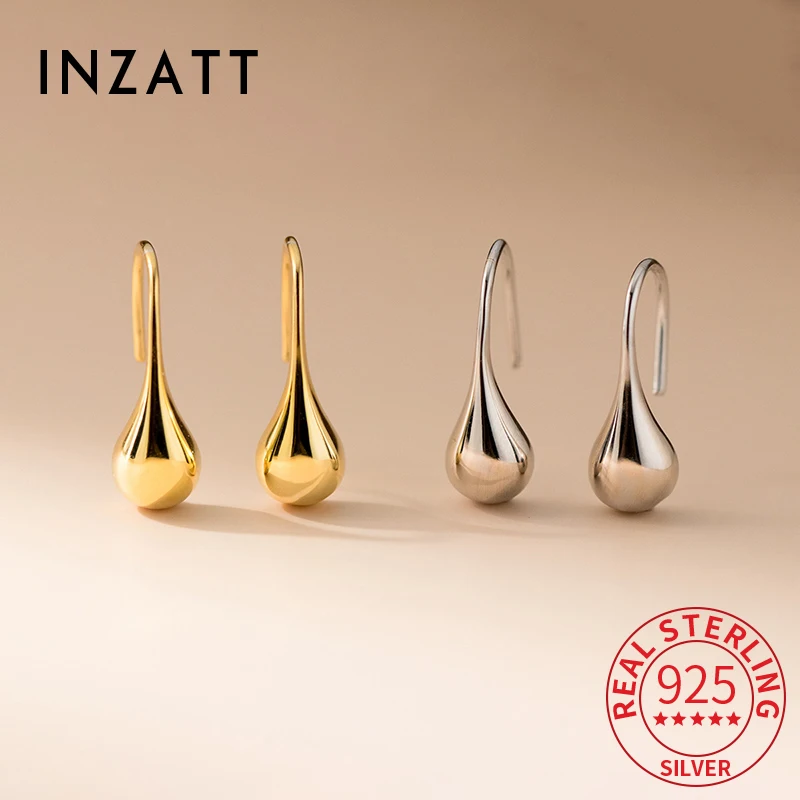 

INZATT Real 925 Sterling Silver Water Drop Hook Stud Earrings for Women Party Classic Fine Jewelry Minimalist Accessories