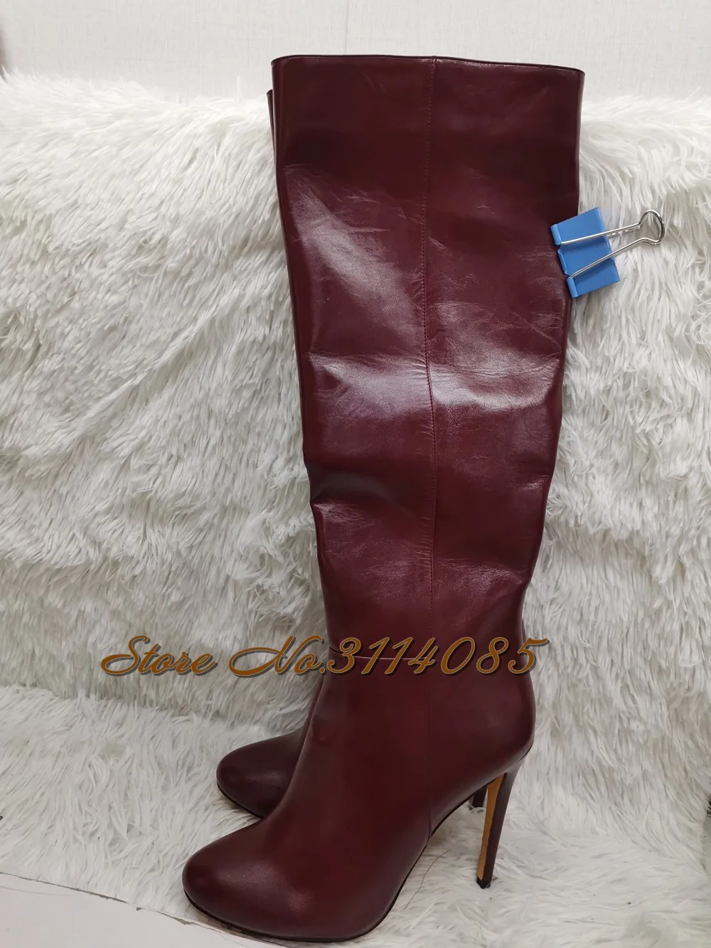 Sexy Black Wine Red Round Toe Knee High Boots Thin High Heels Dress Shoes Gladiator Simple Style Nightclub Dress Boots Size46