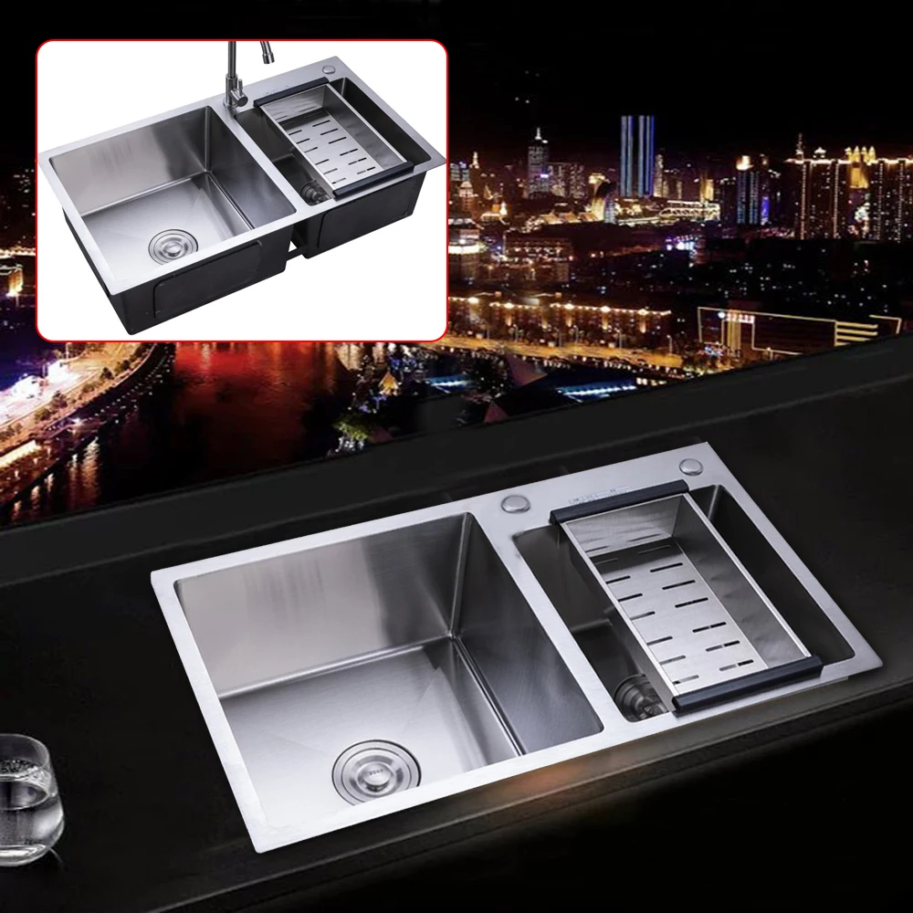 78*43*21cm Stainless Steel Sink With a Drainage Basket And a Set Of Sewer fits Kitchen & Bathroom