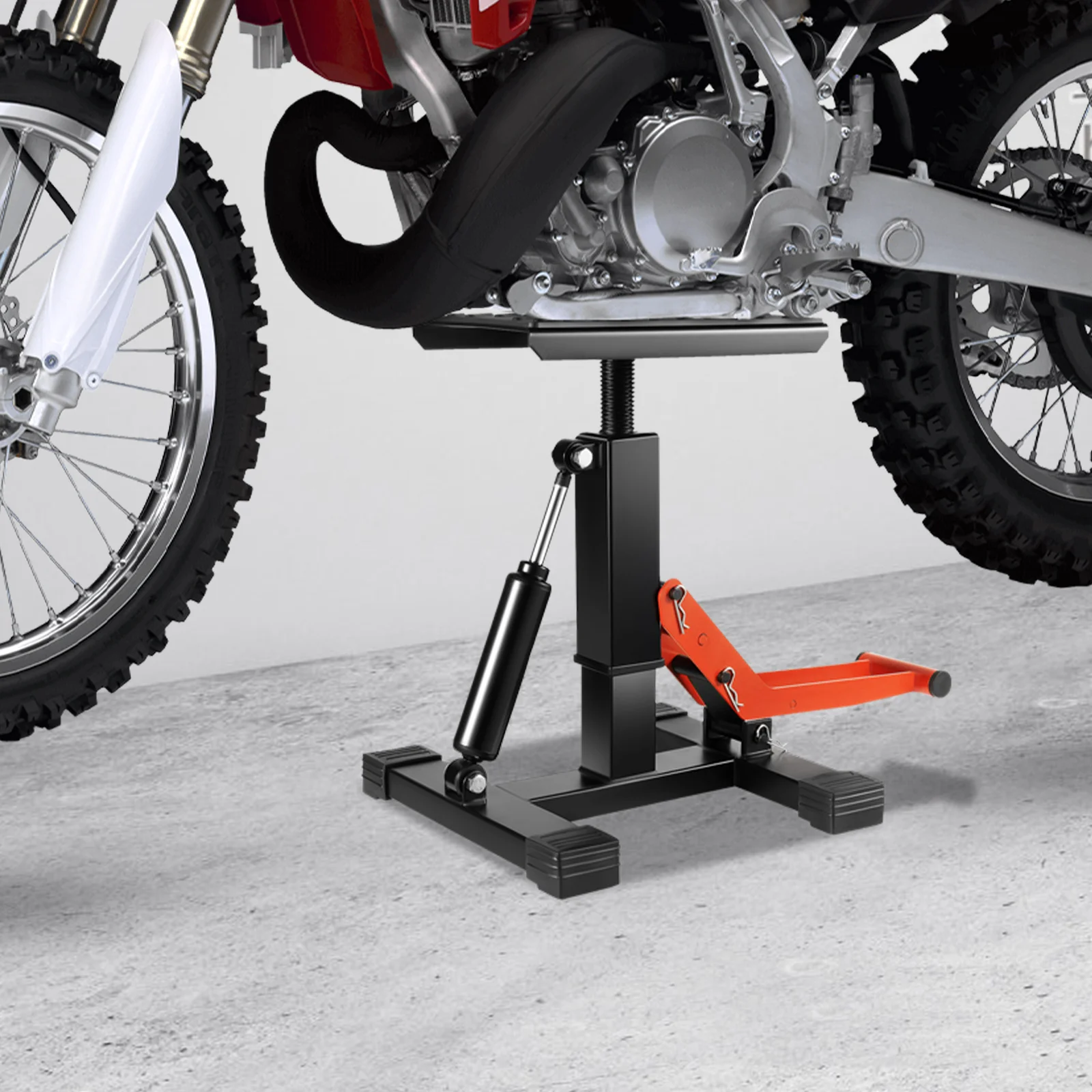 Motorrad-Hebeständer 440 lbs, Verstellbar 9,8-15,7 Zoll Stahl-Dirtbike-Ständer, H-Basis 11,8x12,2 Zoll für Werkstatt und Garage – Detail 4